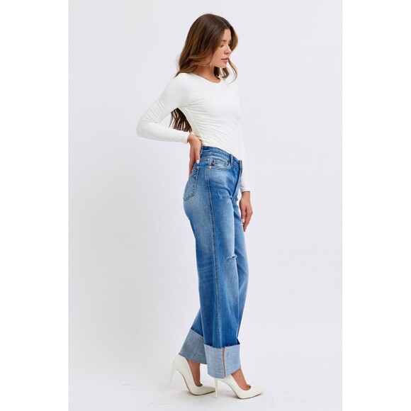 Judy Blue Distressed High Waist Wide Leg Jeans - Picture 7 of 16